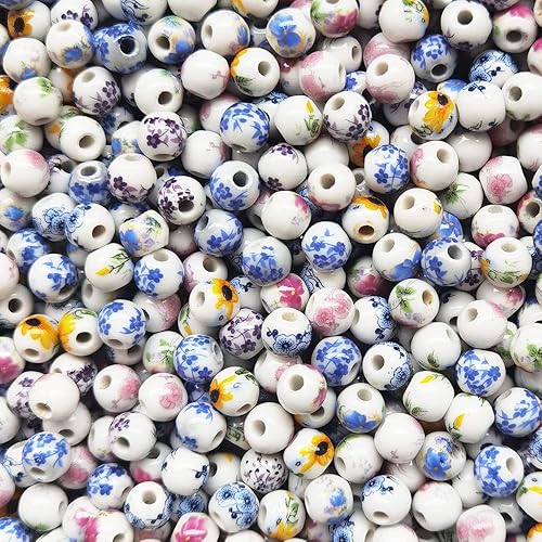 Miniatura 2 de INSPIRELLE 180 cuentas de porcelana redondas chinas de cerámica de 0.315 pulgadas (0.315 in) para hacer joyas hechas a mano, pulseras, collares,
