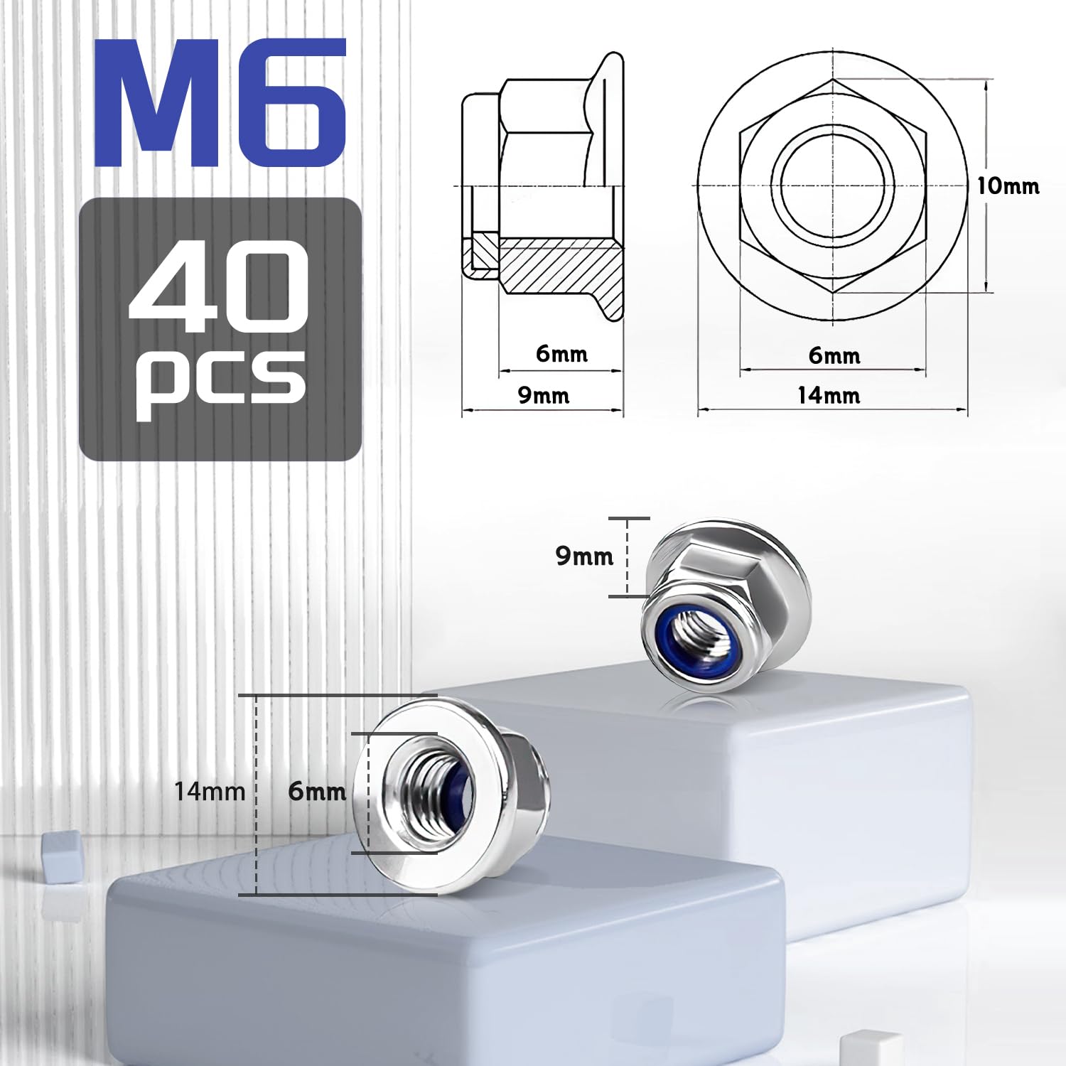 40 Dadi Nylock M6 In Acciaio Inossidabile - Dadi Autobloccanti Con Inserito In Nylon, Per Fai-Da-Te - Foto 6