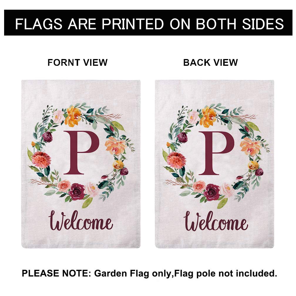 ULOVE Gartenflagge Buchstabe P Mit Blumenkranz – Doppelseitig, 32,5x45,7 Cm, Polyester-Jute, Wetterfest
