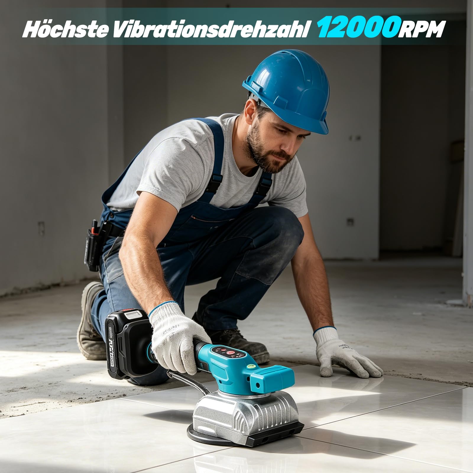 YEARTOP 2-in-1 Fliesenrüttler Akku 125mm Saugnapf Kompatibel mit Makita 18V | Fliesen Vibrationsgerät für Fliesen/Marmor/Holz/ Gipsplatte, Max 12000 RPM 5 Gänge, 110LBS Saugheber mit 2x 2.0Ah Akkus
