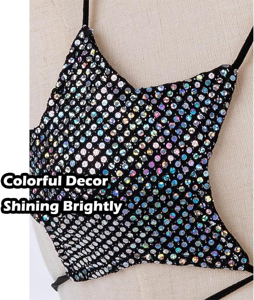 Women Shiny Rhinestones Rave Star Bra Top Sexy Backless Tank Top Lace Up Wrap Around Tube Camis for Concert Hot Clubwear - Image 4