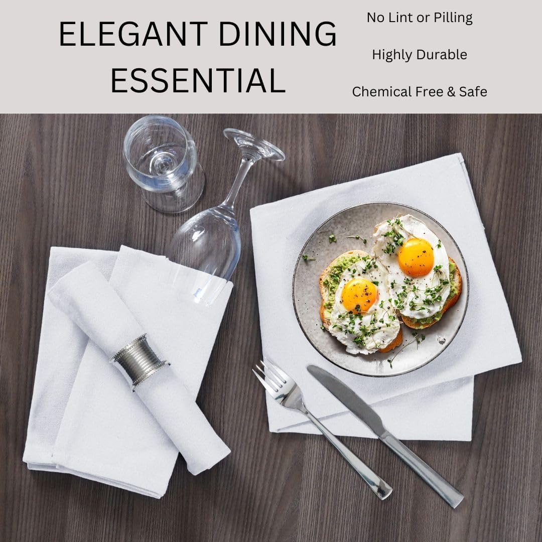 100% Cotton Dinner Napkins Set of 12 - Soft Absorbent Durable Washable Table Napkins - for Dining Weddings Parties Restaurants Holidays Easter Everyday Use - 18x18 inch Cloth Napkins White