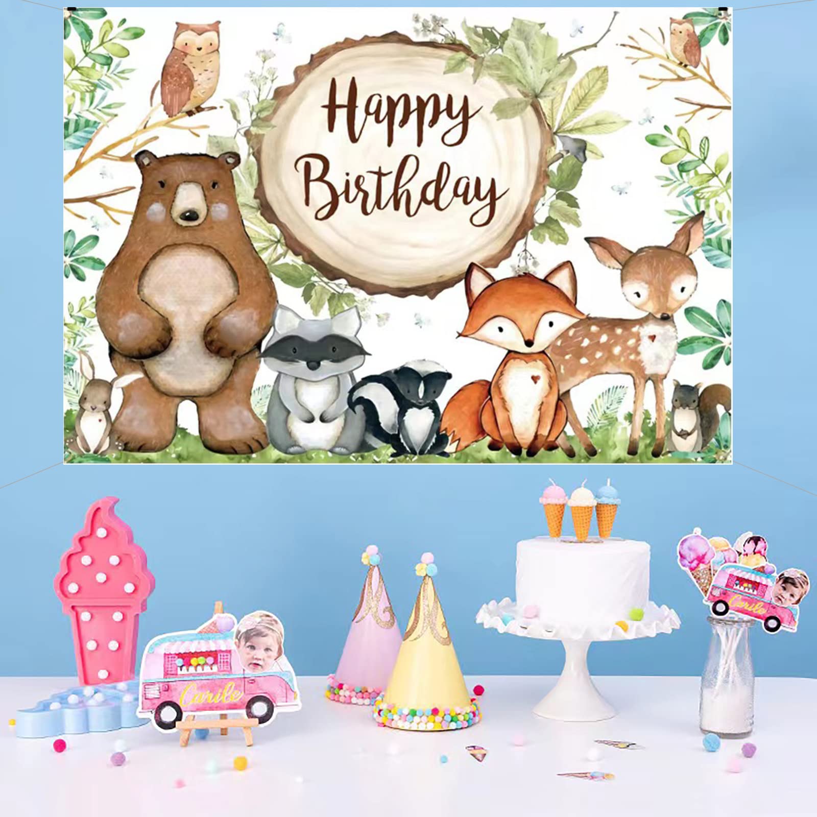Fotohintergrund Babyparty – 2,1x1,5 M Waldtiere Motiv, Vinyl, Für Dschungel Oder Safari-Party