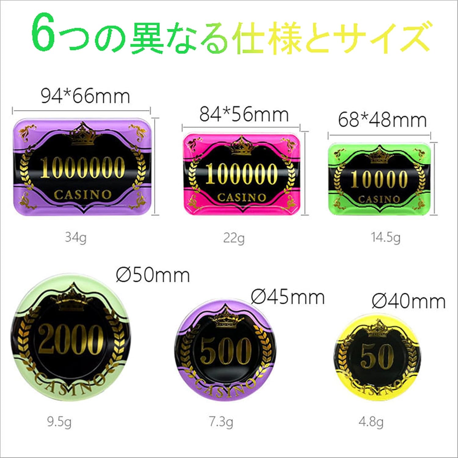 ポーカーチップテキサスホールデムブラックジャックギャンブル用のイミテーションクリスタルカジノチップ、高グレードのアクリルカラフルチッ  ポーカーチップ、テキサスホールデム用のモンテカルロカウンティングゲームチップブラックジャックカジノギャンブル、カジノ ...