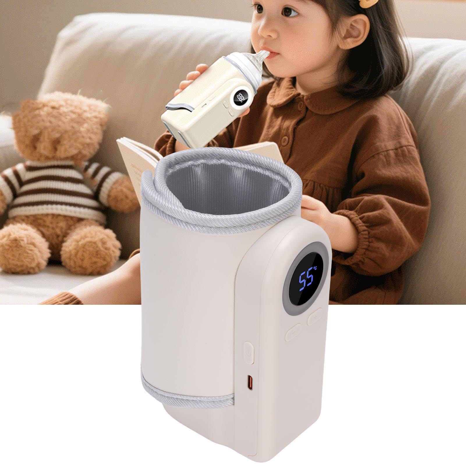 Calentador de Botellas Portátil, USB Recargable Baby Milk Warmer Envoltura Inalámbrica 10000 MAh, con Calentamiento Silencioso y Temperatura Ajustable, para Viajar en Fórmula de