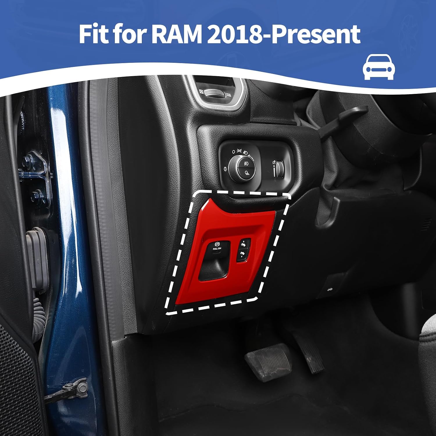 for RAM Parking Brake Panel Trim Cover Fit for RAM 2018-Present Red Interior Accessories 1pc image 4