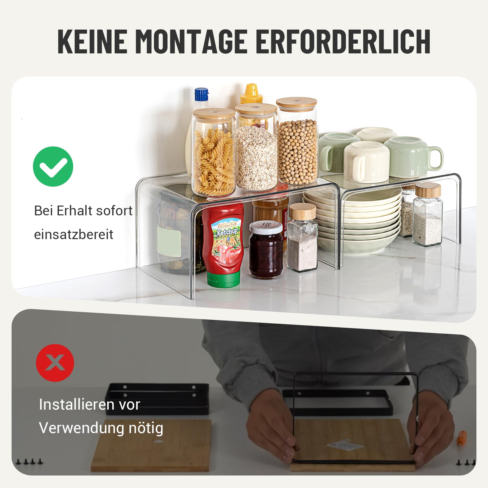 Klares Küchenschrank Organizer, 2 Modern Gewürz Organizer Küche, Küchen-Organizer, Stapelregal, Gewürzregal Stehend, Gewürztreppe, Kücheneckregal für Arbeitsplatte Küche Deko, Tassenregal, Tischregal