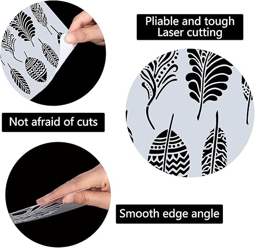 Miniatura 3 de GORGECRAFT Plantilla de plumas de 11.8 pulgadas, plantillas de dibujo de plástico, plantillas de pintura reutilizables, plantillas decorativas de