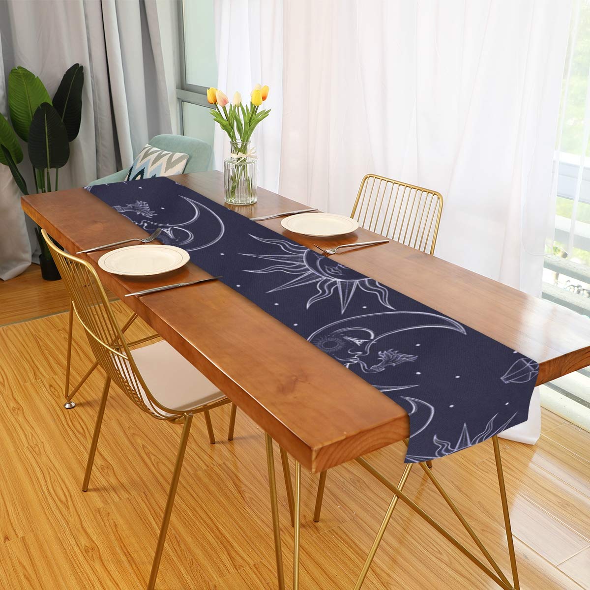 SLHFPX Moon and Stars Table Runner Non-Slip Heat Resistant Home Decor Dresser Scarves Table Cloth Runner Coffee Mat for Wedding Party Banquet Decoration 70 x 13 inch