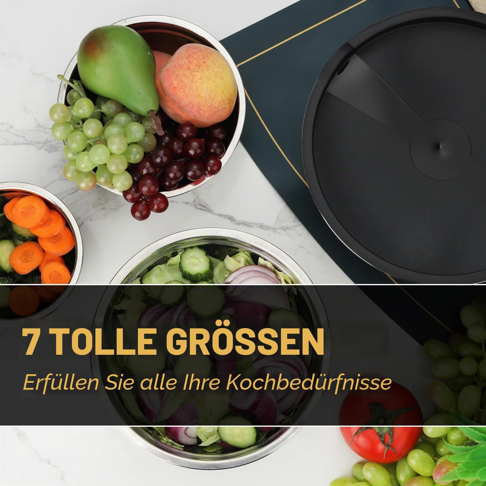 hunnycook Rührschüssel mit Deckel 7-teiliges Set, Edelstahl Salatschüssel