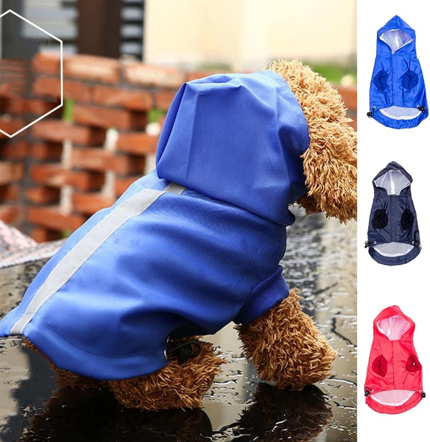 Dog Costumes Pet Dog Waterproof Rain Proof Hooded Raincoat Elastic Band Breathable Jacket (Color : Black, Size : Small)