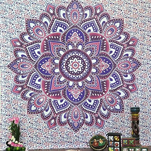 Square tapestry, multi-purpose towel beach blanket, yoga mat picnic mat, tablecloth, shawl, curtains, wall hanging mandala round elephant tapestry(58" x 58") (Purple)