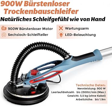FANZWORK Drywall Sander with Brushless EC Motor 900 W