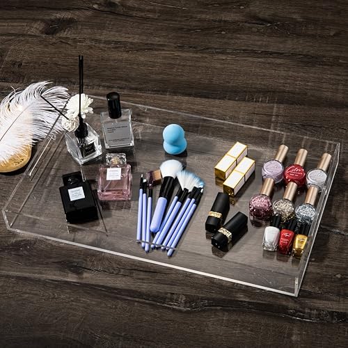 Miniatura 20 de Sooyee Bandeja para servir con asas, bandeja decorativa de 16 x 12 pulgadas, bandeja de mesa auxiliar, bandeja acrílica para desayuno, té, comida