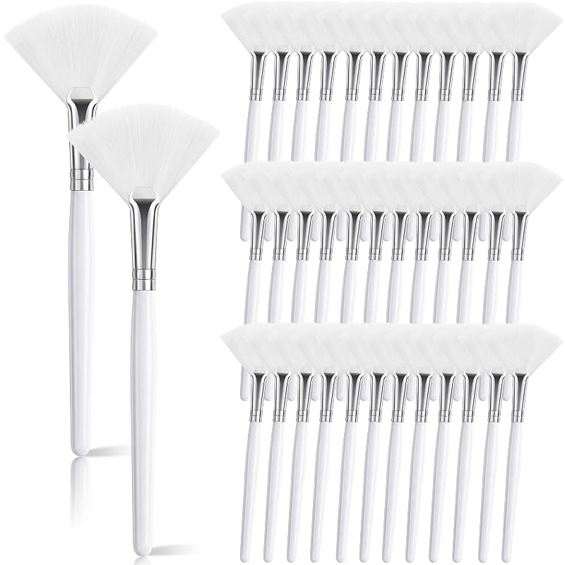 Generic Kit com 36 Pincéis Leque para o Rosto, Cabo de Plástico, Virola de Alumínio e Cerdas de Nylon, Branco