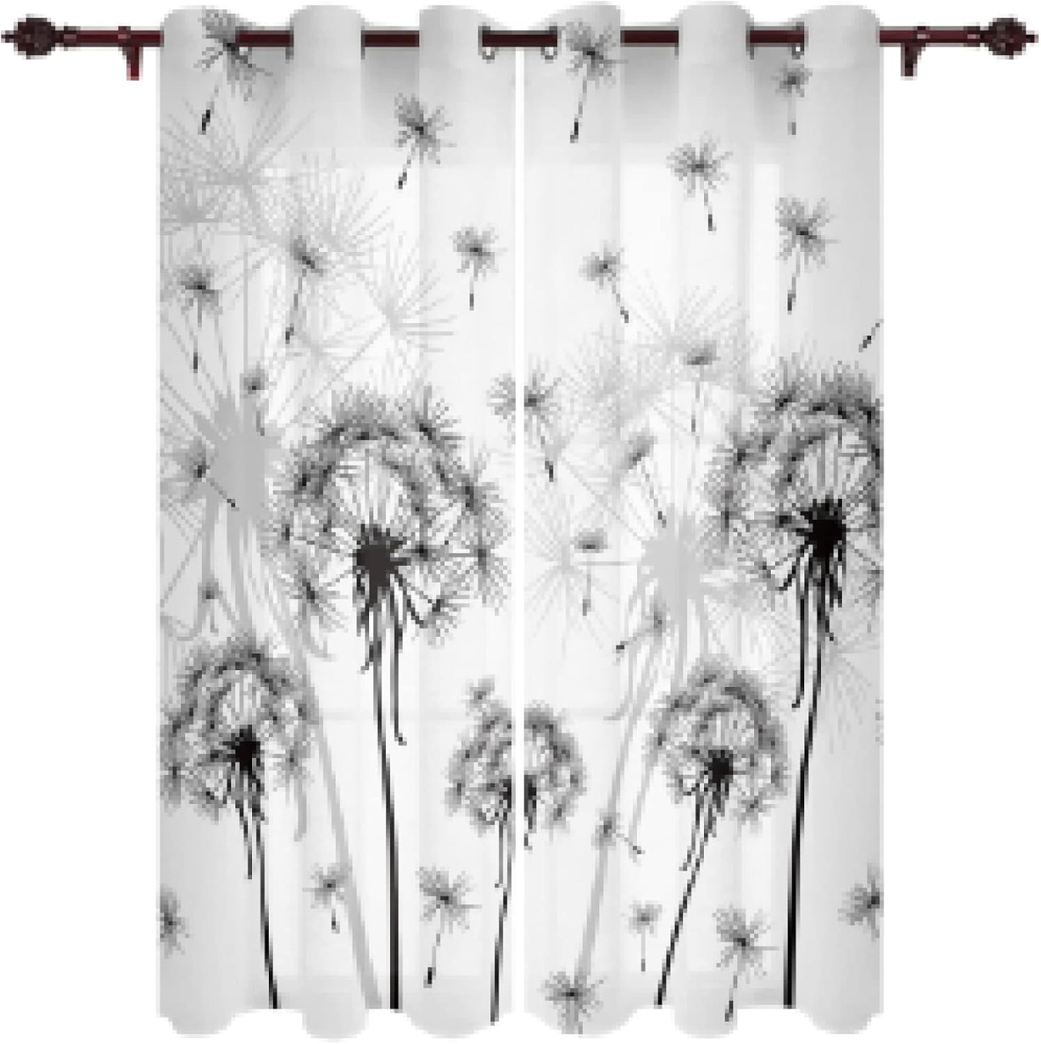 Black and White Dandelion Window Curtains for Living Room Bedroom Kitchen Decor Window Treatments Blackout Curtains 38(W) x(H) 54in/97x138cmx2pcs