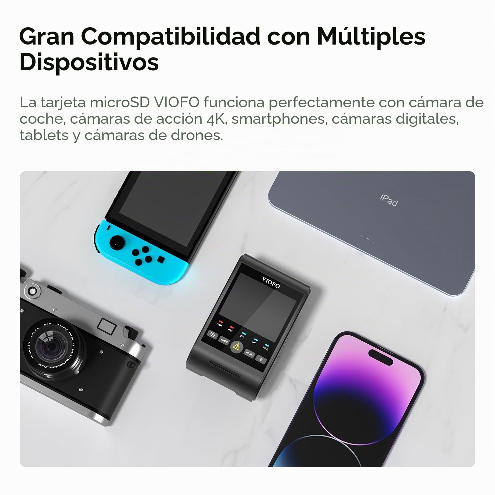 VIOFO Tarjeta de memoria de 256 GB, alta velocidad con adaptador U3, compatible con 4K WiFi Dashcam Auto Cámara