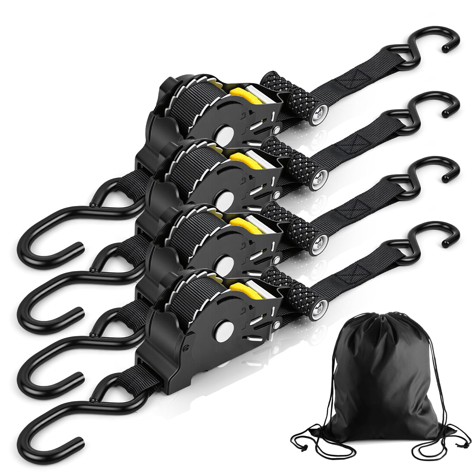 4 Piezas Correas de Amarre con trinquete, Ajustable Cinchas de Amarre con Hebilla (25 mm x 3.3 m), Carga 680kg Tensor de Carraca para Motocicletas, Baca, Remolques, Carga, Bicicleta, Piraguas