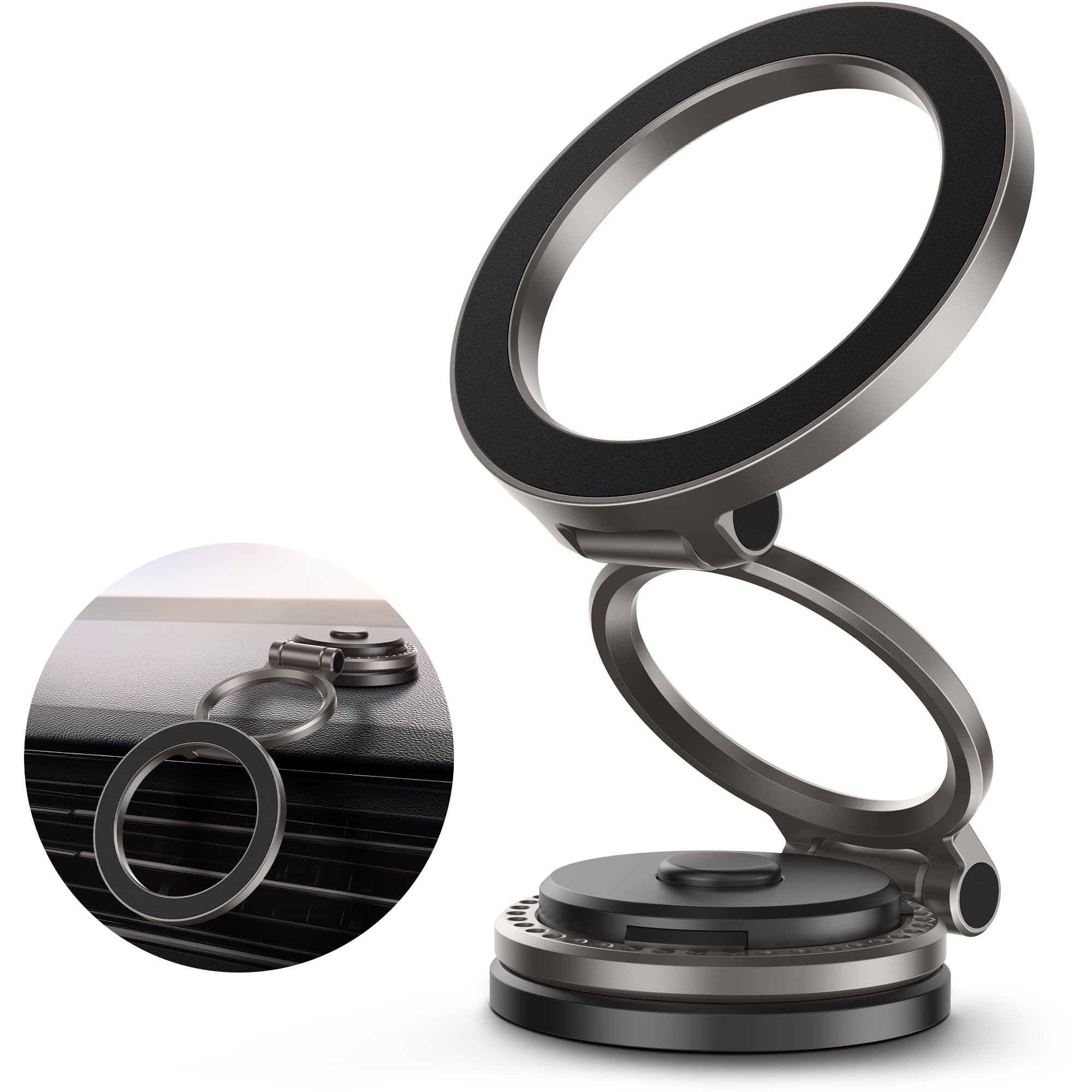 GolbinBox Car Phone Holder for MagSafe 360 Rotation Metal Design iPhone Car Mount Folding Car Mount Detachable Base