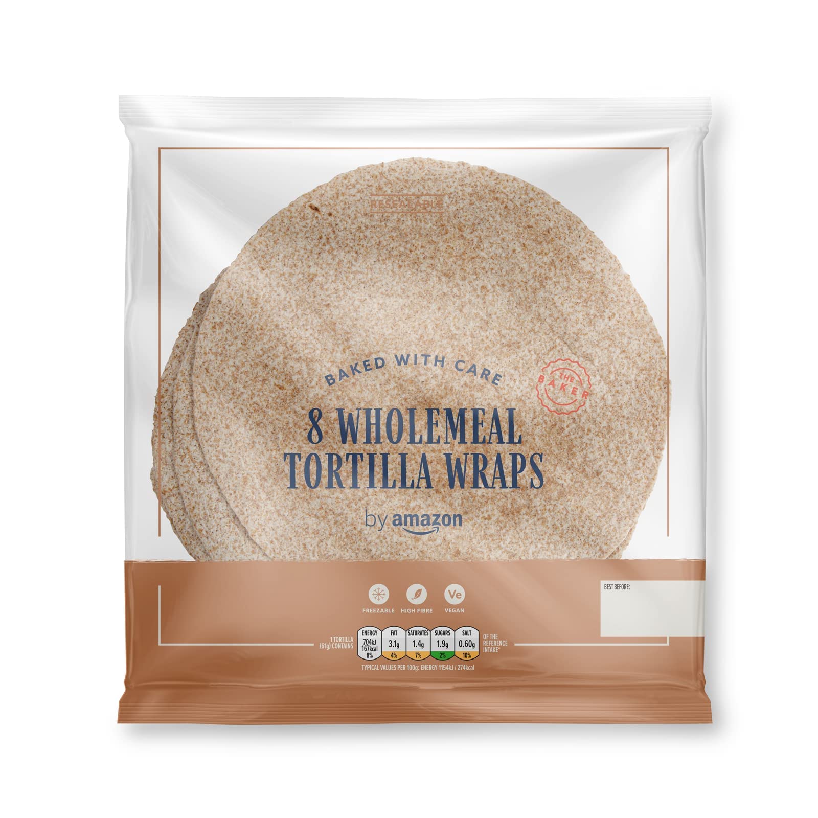 8 Wholemeal Tortilla Wraps, 488g