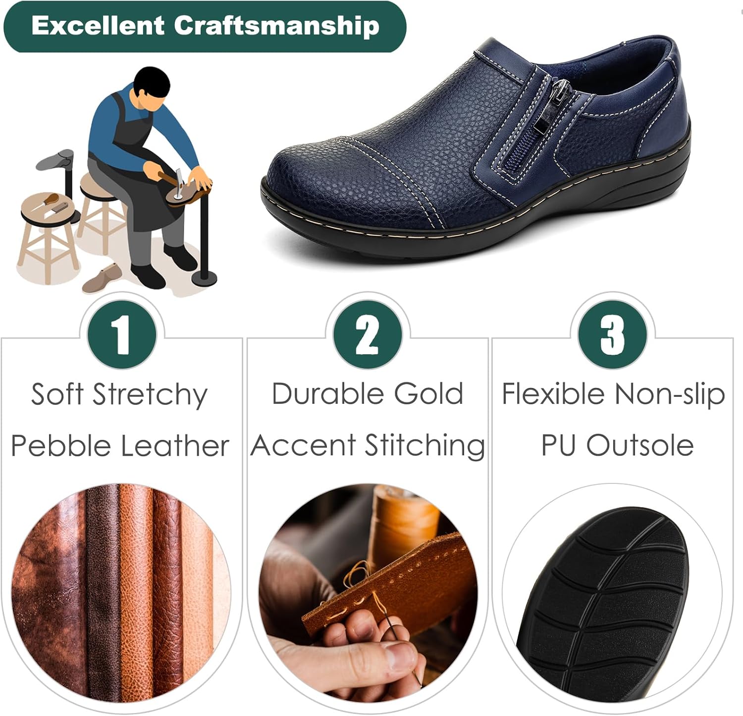Women's Comfortable & Lightweight Leather Loafers Cute Slip On Dress Shoes for Women Business Casual Office Work Shoes Everyday Walking Flats - Image 5