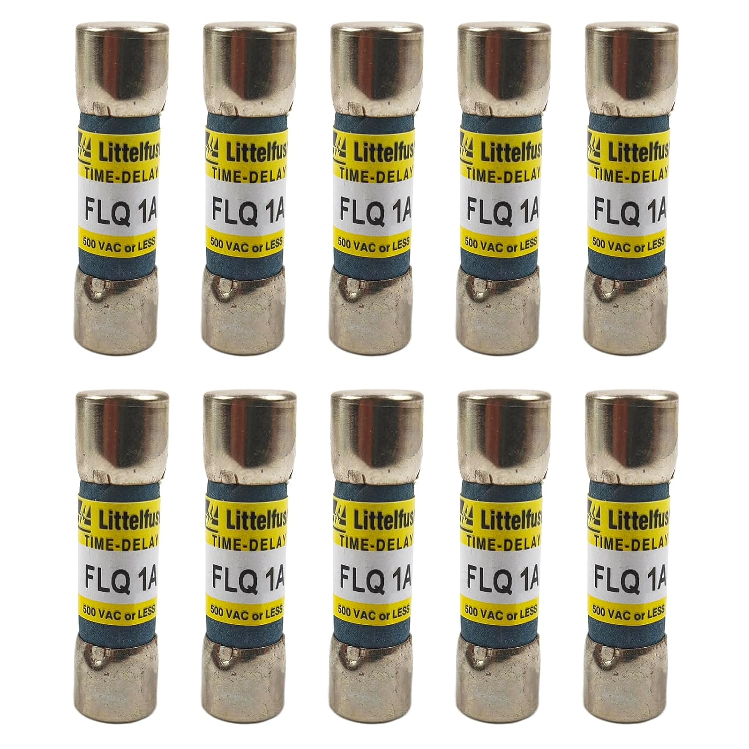 10pcs FLQ-1 (FLQ001) 1Amp 500V Time Delay Fuse 10 * 38 Compatible with Littelfuse
