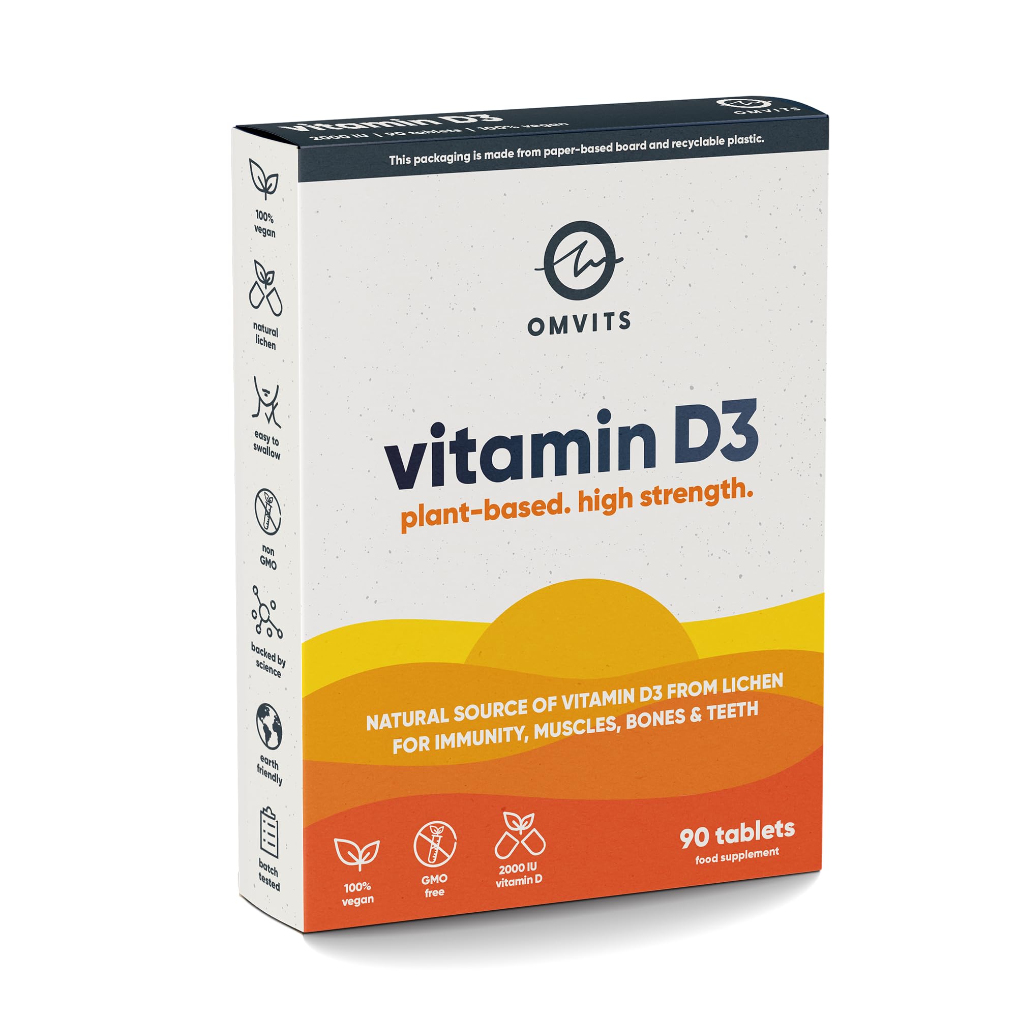 Vegan Vitamin D3, 2000 IU - 90 Tablets - 100% Plastic-Free - 3 Month Supply - Palm Oil & Gelatine Free - Pure VIT D Supplement from Lichen Extract