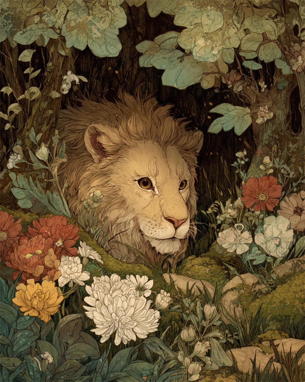 RKFLGEW DIY Bead Embroidery Kits Fantasy Lion 40x50cm