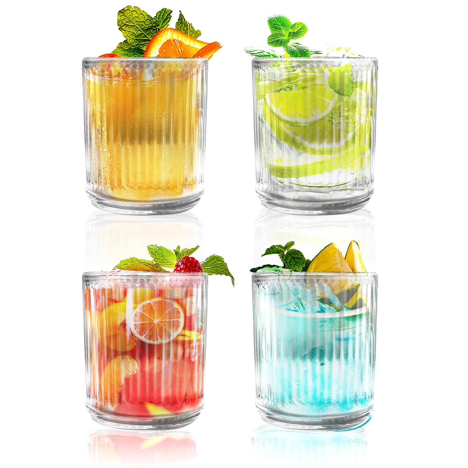 MOYKSRR Lot de 4 Verres à Cocktail avec Paille, Verre Long Drink, Verre