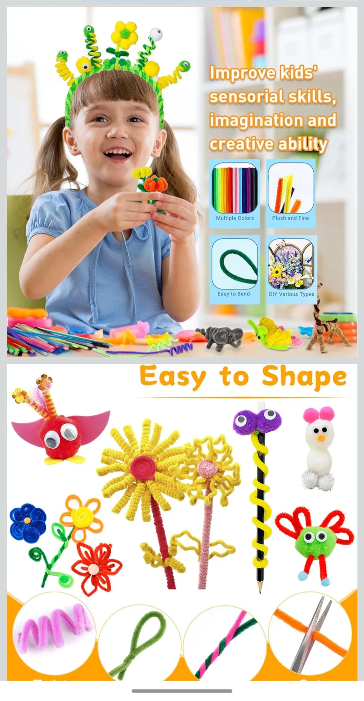 Multicolour Pipe Cleaners for Arts and Crafts, Flexible Chenille Stems, Assorted Colors 2
