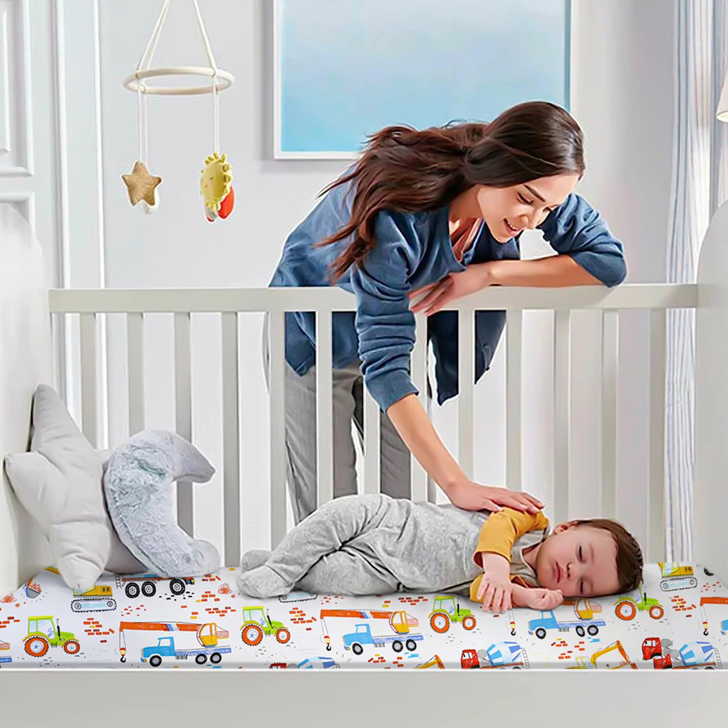 Drap-Housse Bébé 70x140 Cm - Coton Doux, Élastique Tout Autour - Imprimé Voitures, Pour Berceau