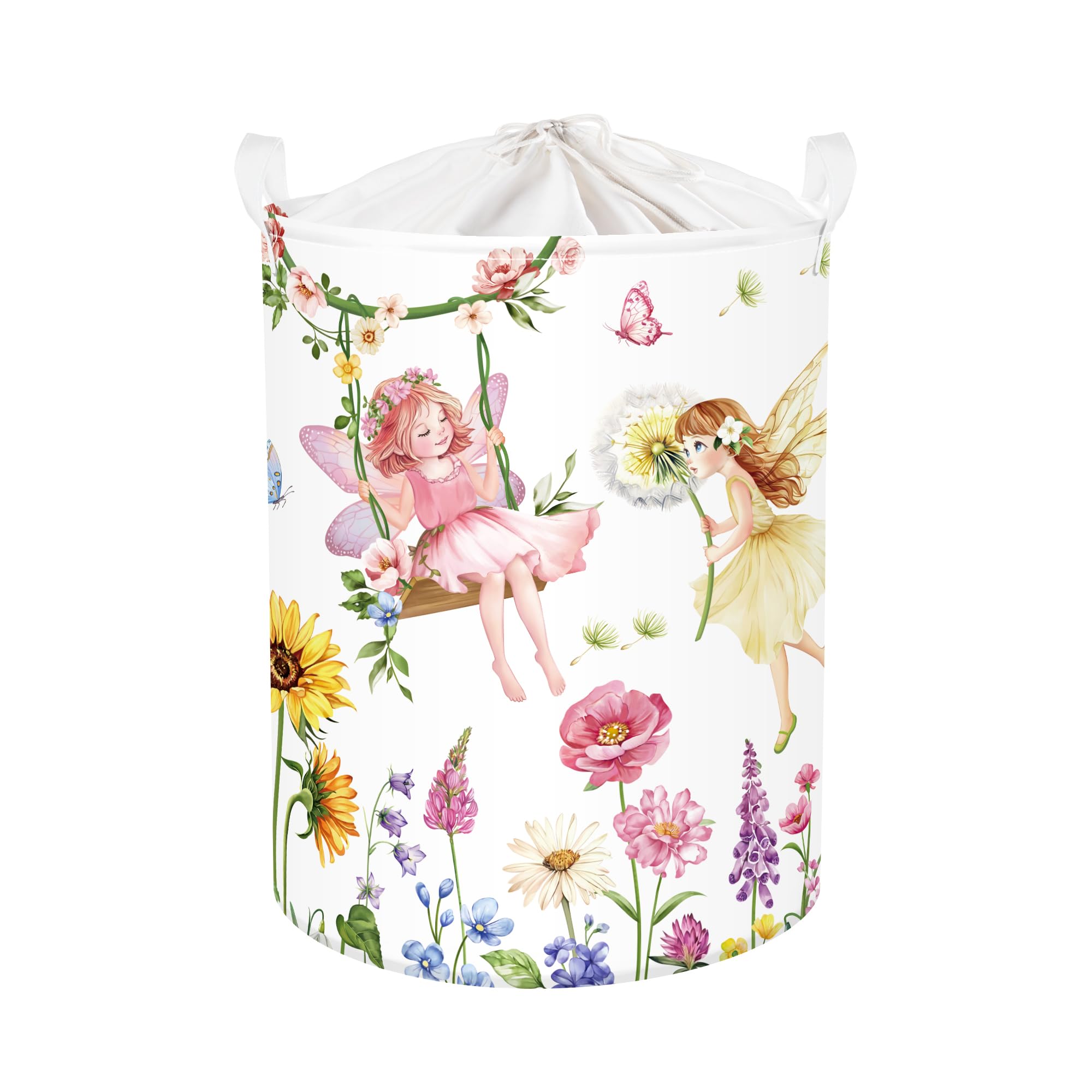 HUUMONSS Entzückende Prinzessin Groß Wäschekorb Schmetterling Blume Stoff Aufbewahrungskorb Kleidung Spielzeug Aufbewahrungsbox für den Heimgebrauch,Fee,63L