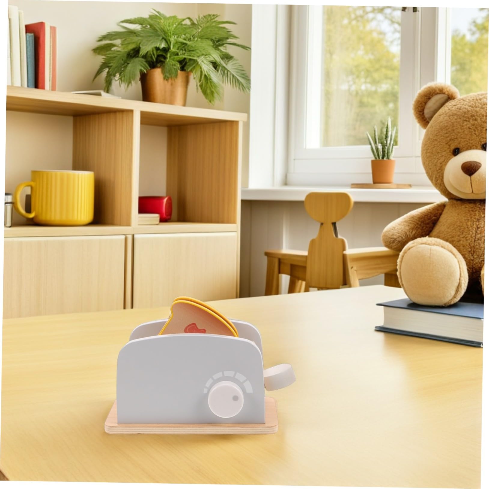 Mikinona Gioco Cucina Educativo con Macchina per Pane in Legno Accessori Colazione Miniatura Coltello in Legno e Marmellata Giocattolo per Gioco di Ruolo e Sviluppo Coordinazione