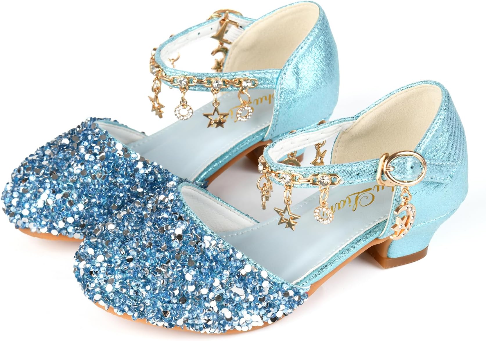 Little Kids Girls Dress Pumps Glitter Sequins Princess Low Heels Princess Dress Shoes Party Dance Shoes Rhinestone Sandals