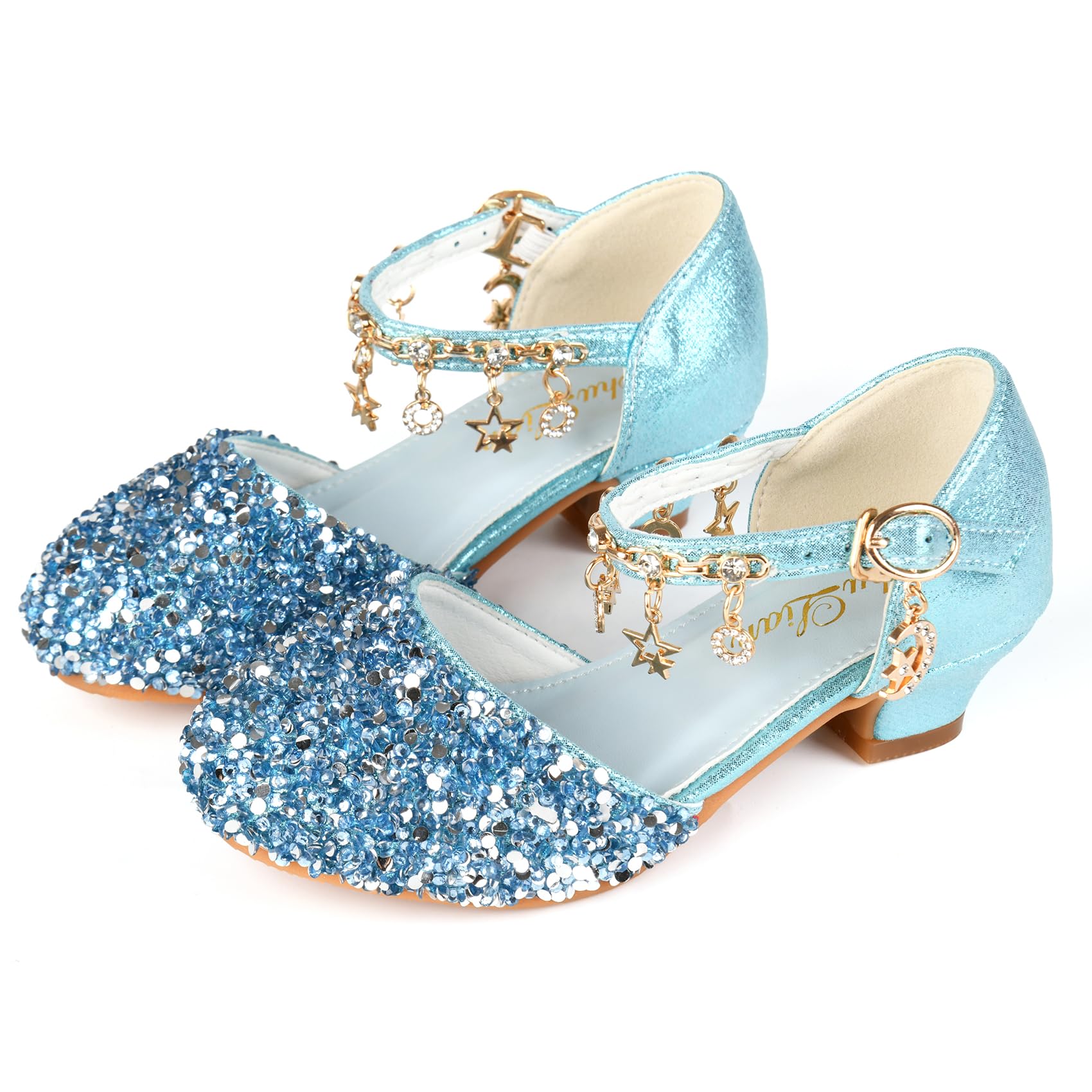 ChuLian Little Kids Girls Dress Pumps Glitter Sequins Princess Low Heels Princess Dress Shoes Party Dance Shoes Rhinestone Sandals
