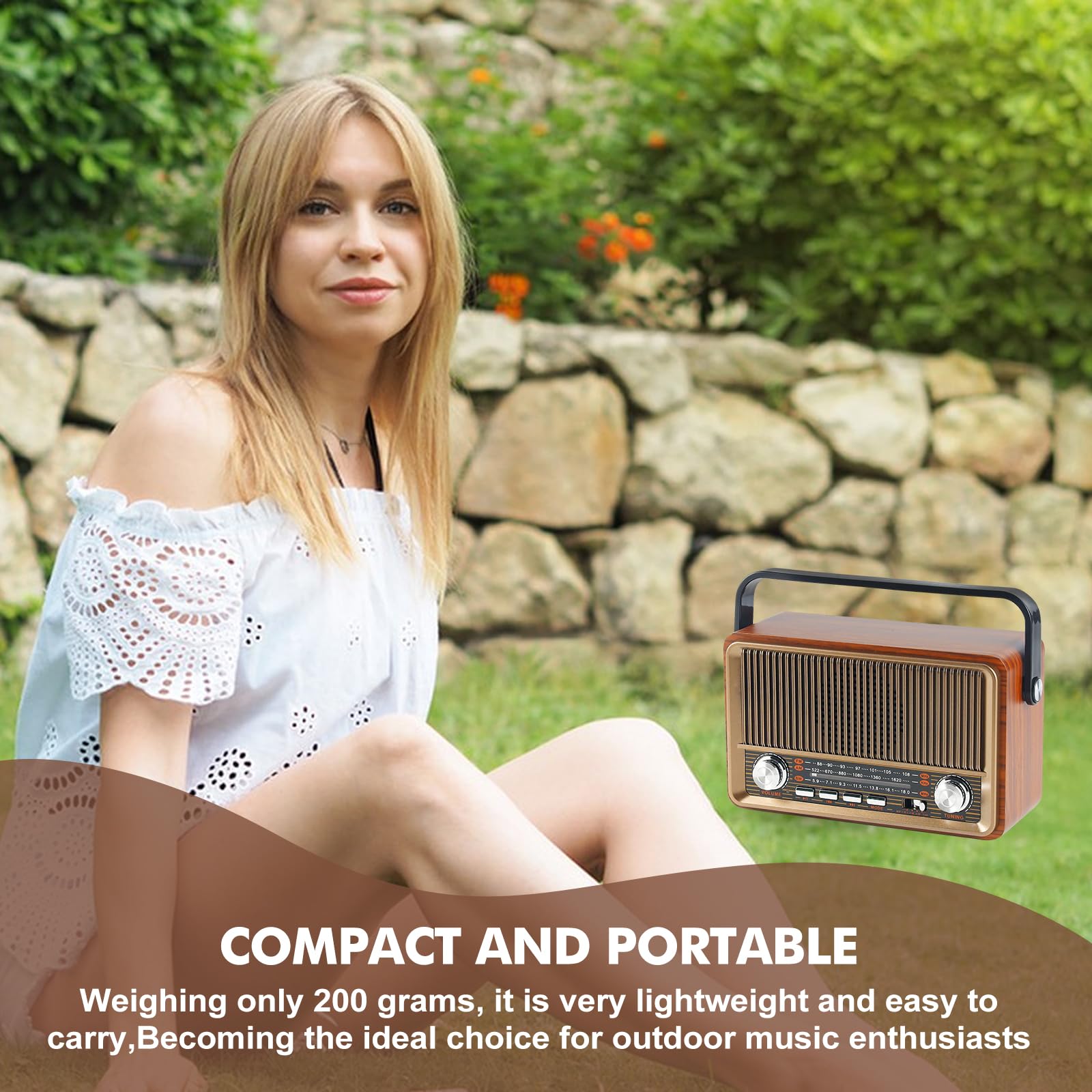 AM/FM/SW Retro Radio mit Bluetooth, Kofferradio mit 1200mAh Akku, Küchenradio Nostalgie Radio Klein, Vintage Radios, Unterstützt USB/TF/AUX Funktion, Einfaches Radios für Zuhause, Büro, Outdoor