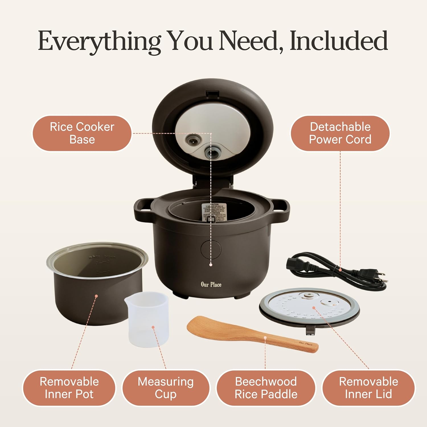 Our Place Rice Cooker | 6-Cup Compact Rice Cooker with Ceramic Nonstick Inner Pot | Fuzzy Logic Multi-Cooker for White & Brown Rice, Oatmeal & Grains | Delay Timer & Auto Keep Warm | Char