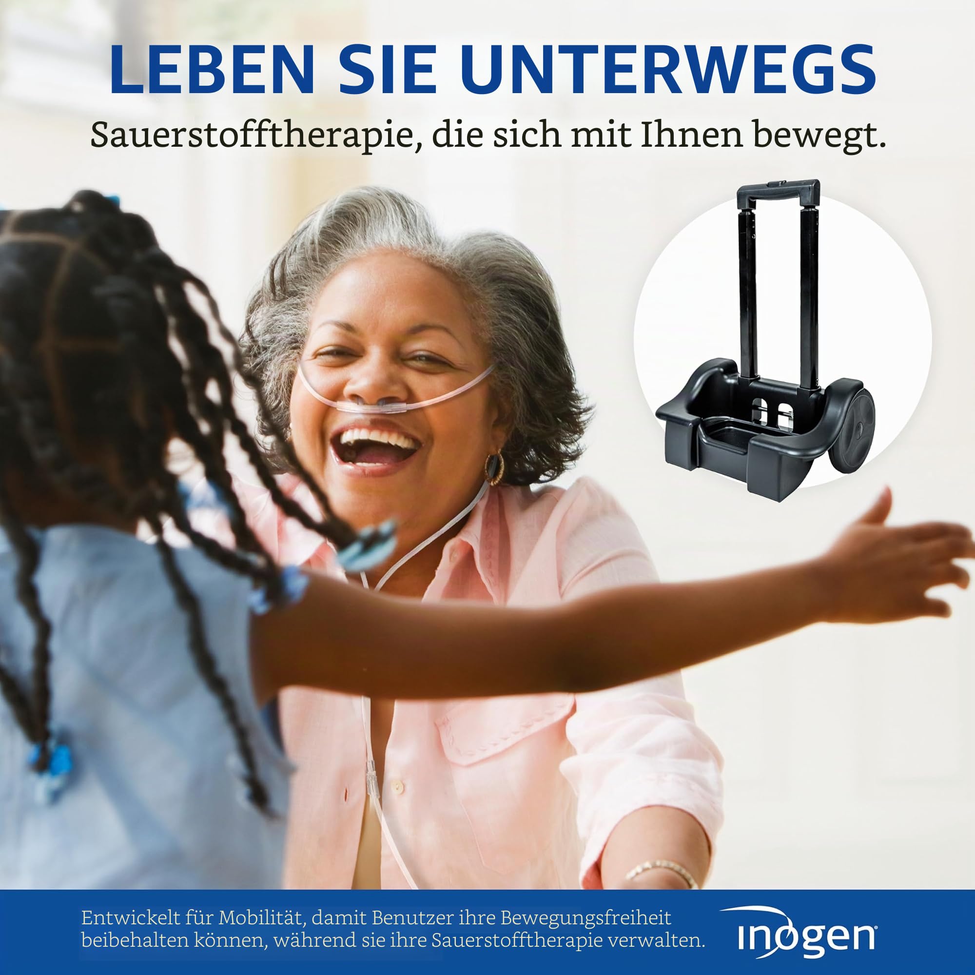 Inogen EIN Wagen – für G3, G5 und Rove 6 – zusammenklappbarer Tragewagen – Sauerstoffzubehör – wiegt 1,5 kg – 104,1 x 44,9 cm