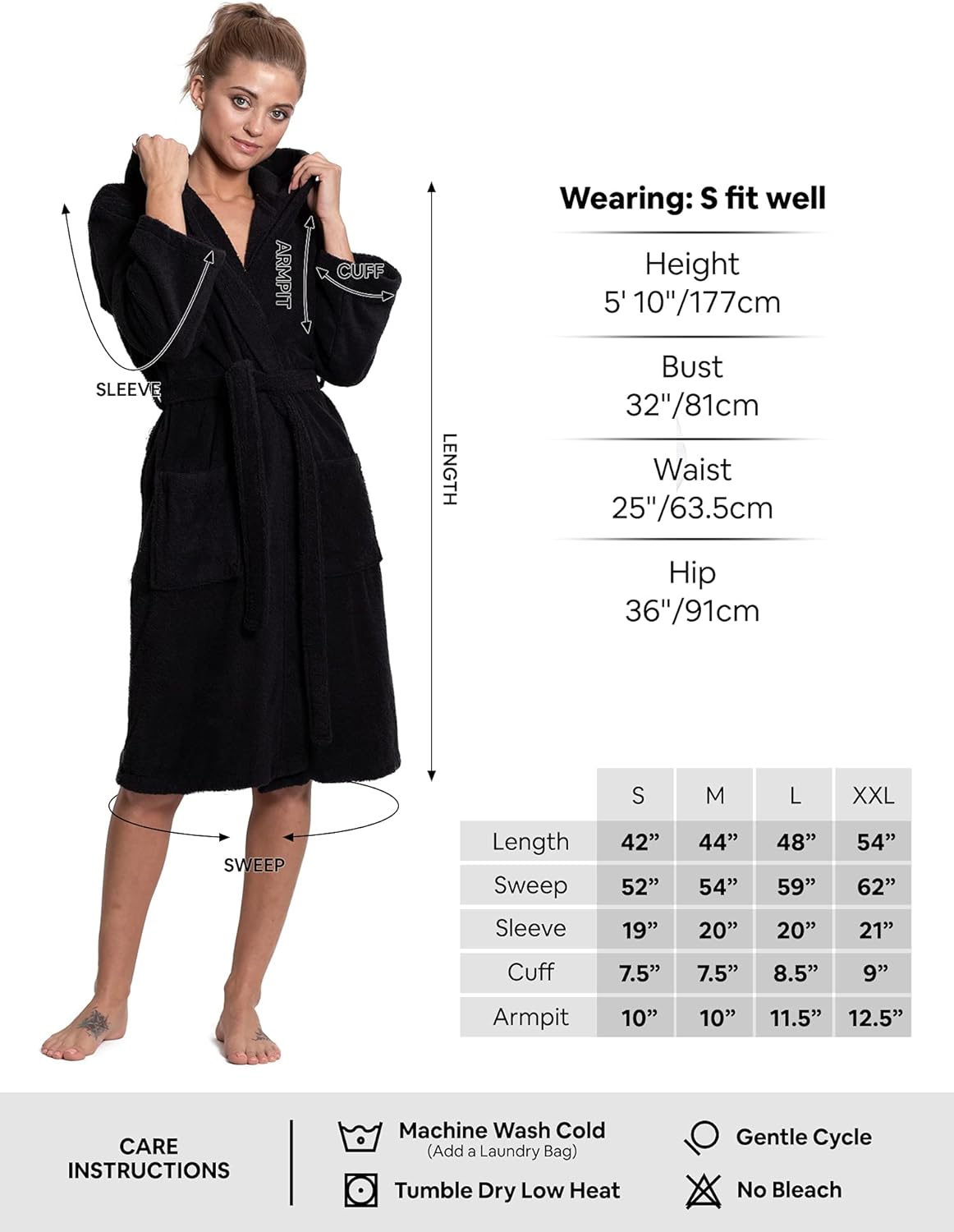Turkuoise Women's Turkish Cotton Hooded Robe, Terry Hooded Bathrobe - Image 6