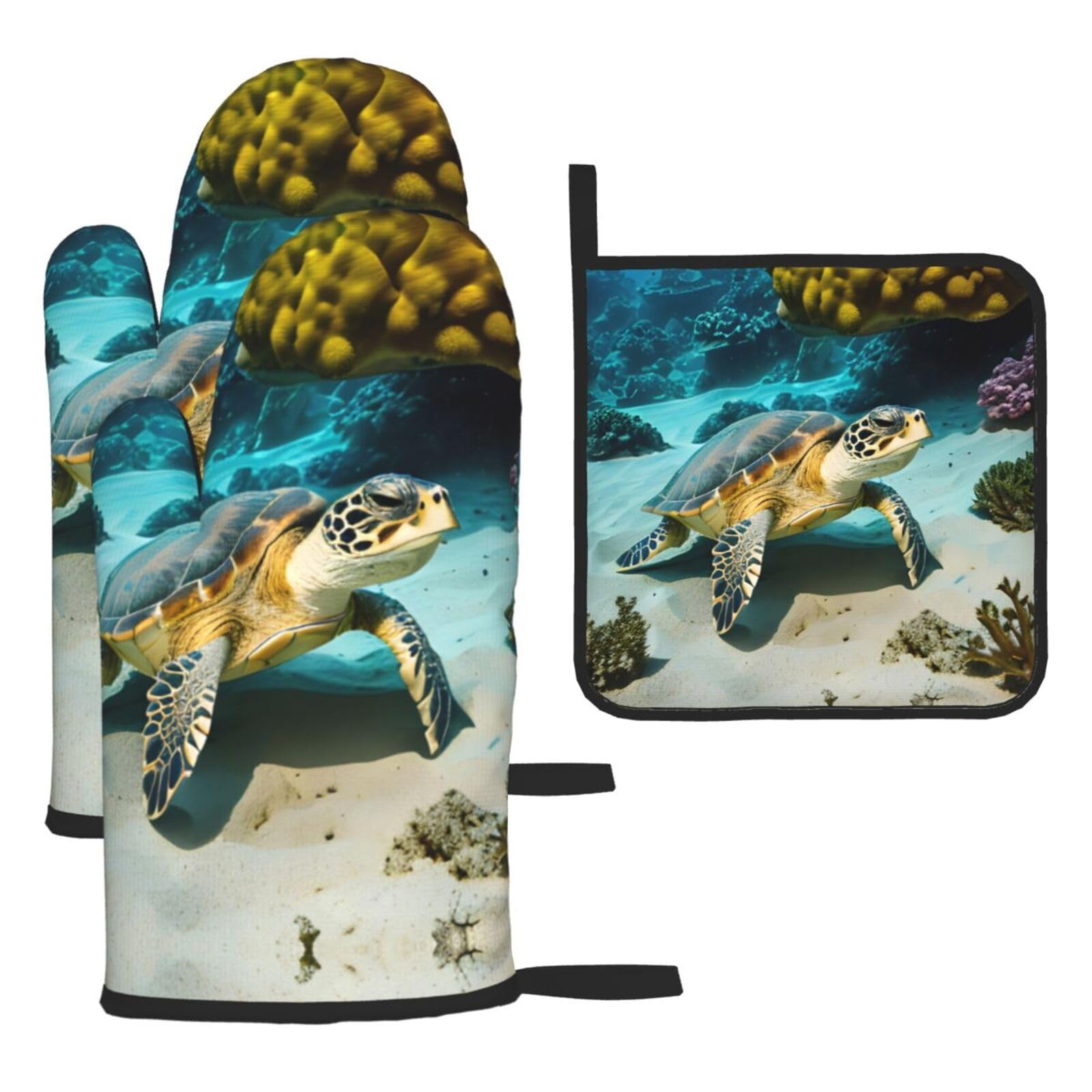 Sea Turtle Christmas Oven Mitts,Cute Cooking Glove,Heat Resistant,Oven Mitts Gift for Mom,Housewarming