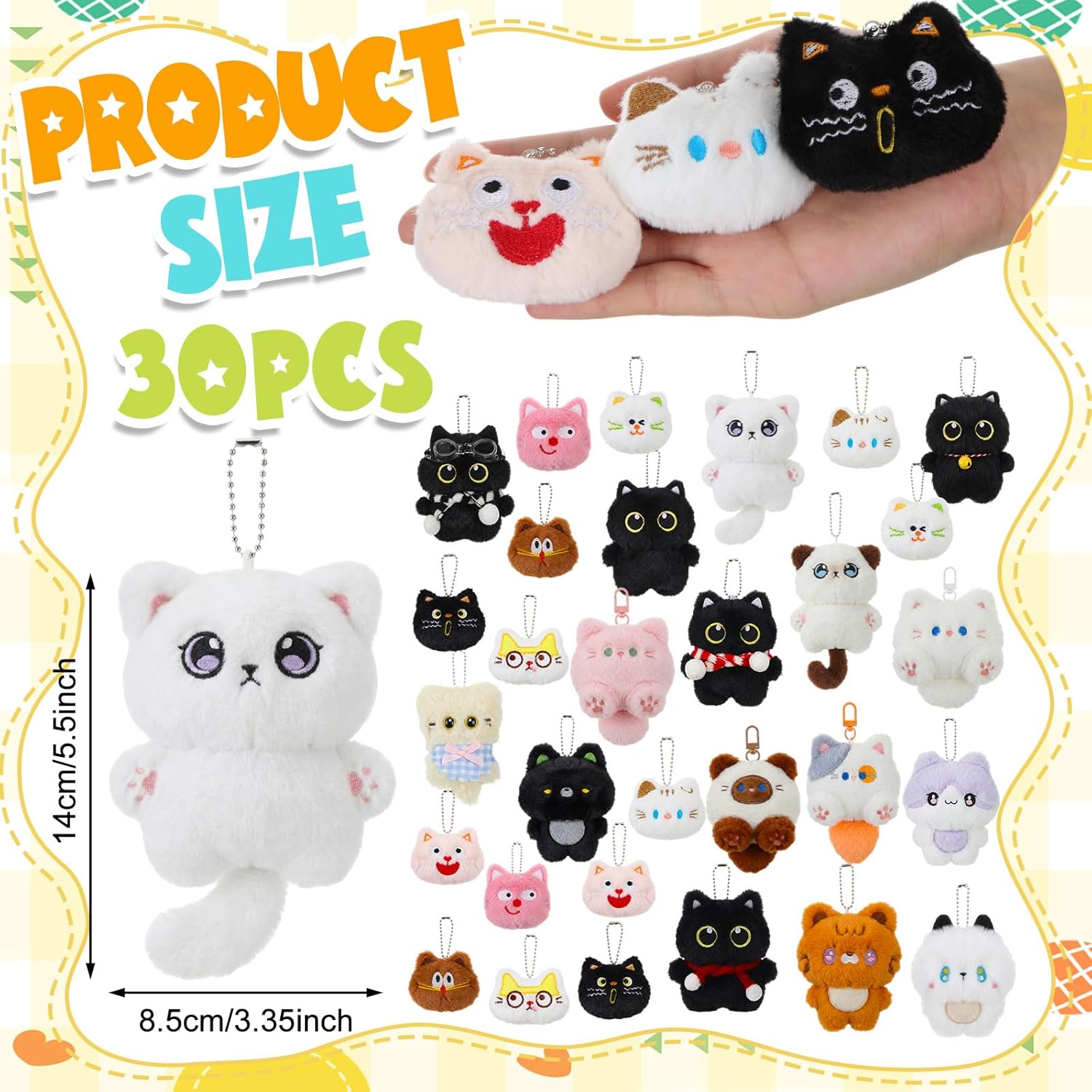 Jerify 30 Pcs Mini Cat Keychain Set Bag Charm Cute Cat Keychains Small Animals Gifts Ornaments Bulk for Backpacks Birthday Party Valentine's Day Gift - Image 2