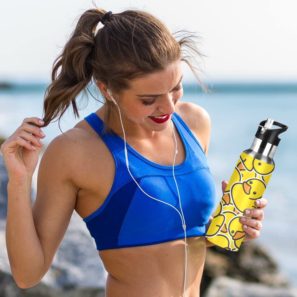Mnrsuu Little Yellow Duck Wasserflasche Edelstahl vakuumisolierte Wasserflasche Standard-Mundflasche mit breitem Griff