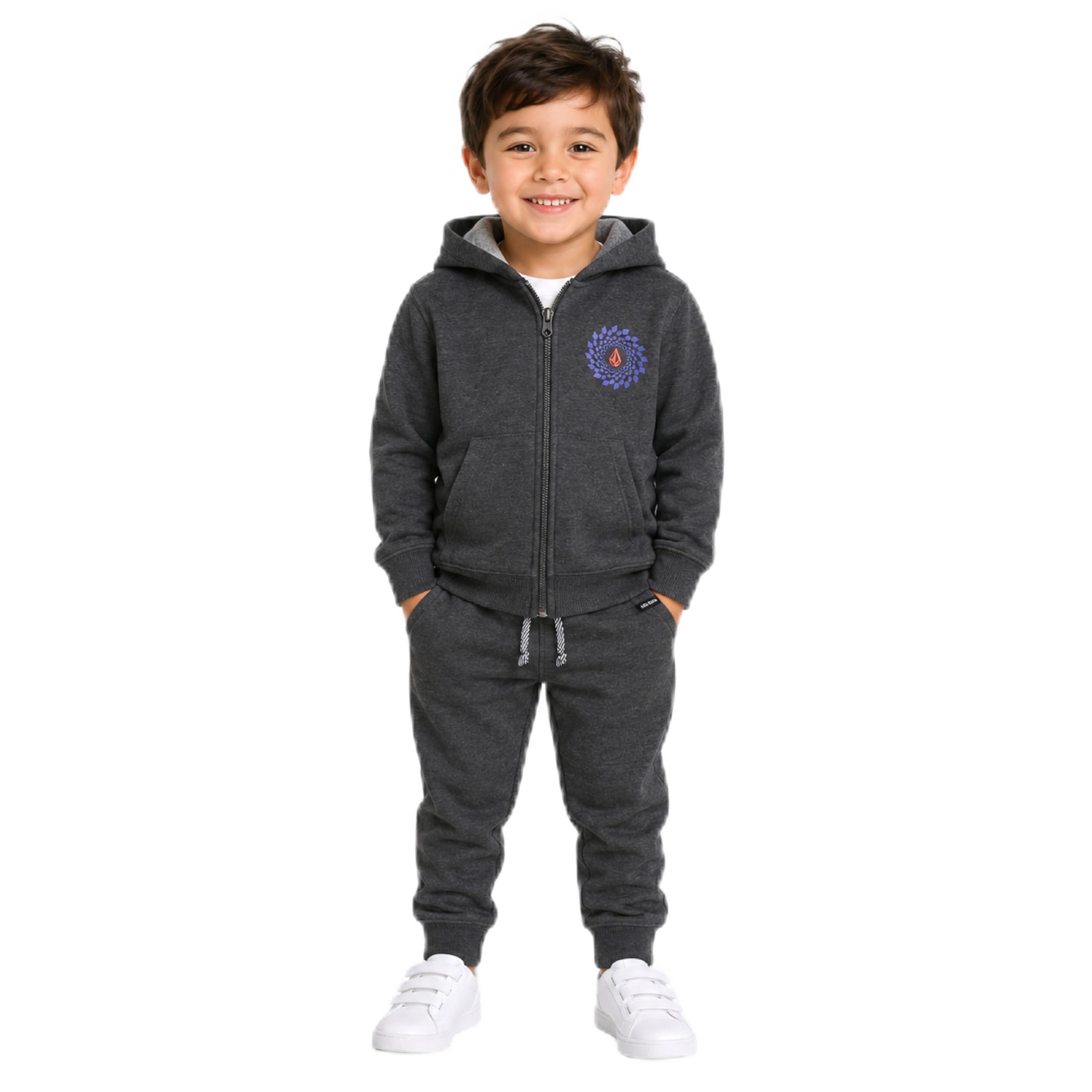 Volcom Tuta da bambino – Set di 2 pezzi in morbido pile con zip intera con cappuccio e pantaloni da jogging per bambini (12M-7)