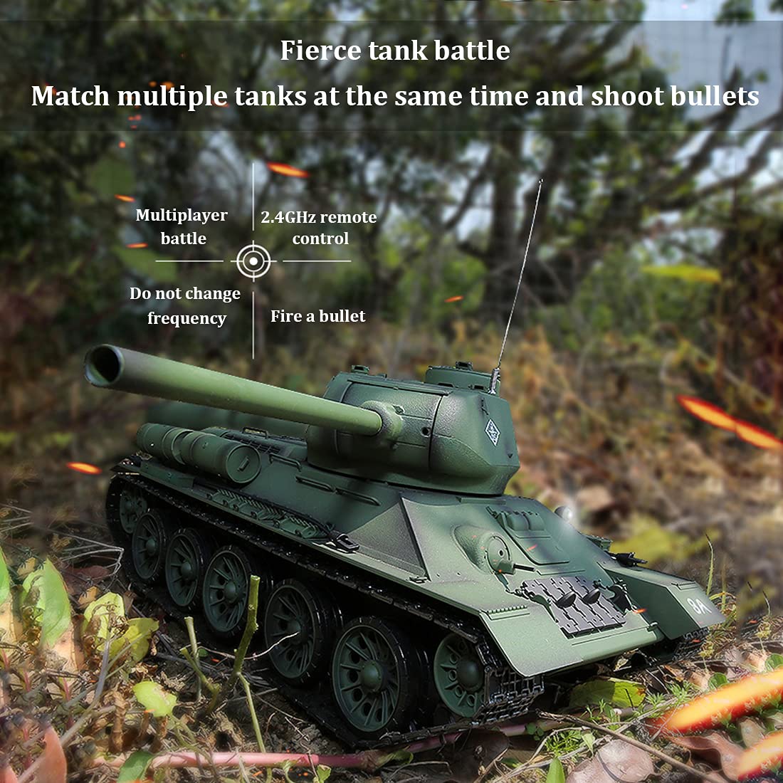 Carro Armato Telecomandato 1/16 2.4G Sovietico T-34 Medio Con Effetti Sonoro-Luce Fumo, Militare RC All Terrain Off-Road Modello per Adulti - Edizione Basic