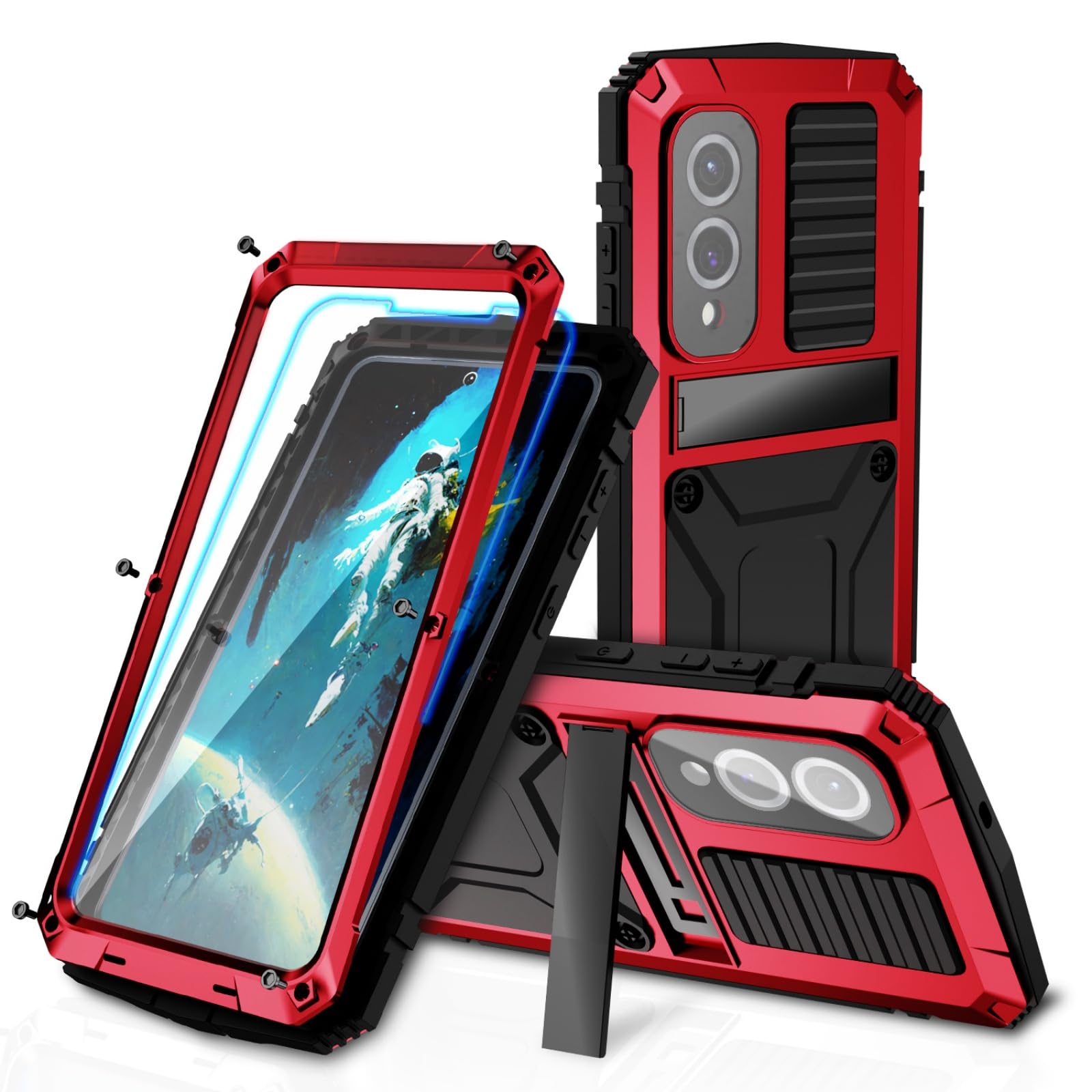 QANXGOG Case for Samsung Galaxy S25 Edge, Metal Bumper Silicone Case with Stand Hybrid Military Shockproof Heavy Duty Rugged case Built-in Screen