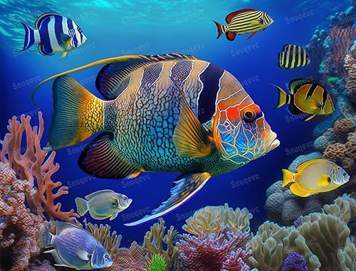 Rompecabezas clásico enmarcable de 1000 piezas  Rompecabezas de esquina redondeada de madera con forma de pez de color océano  Hermoso paquete