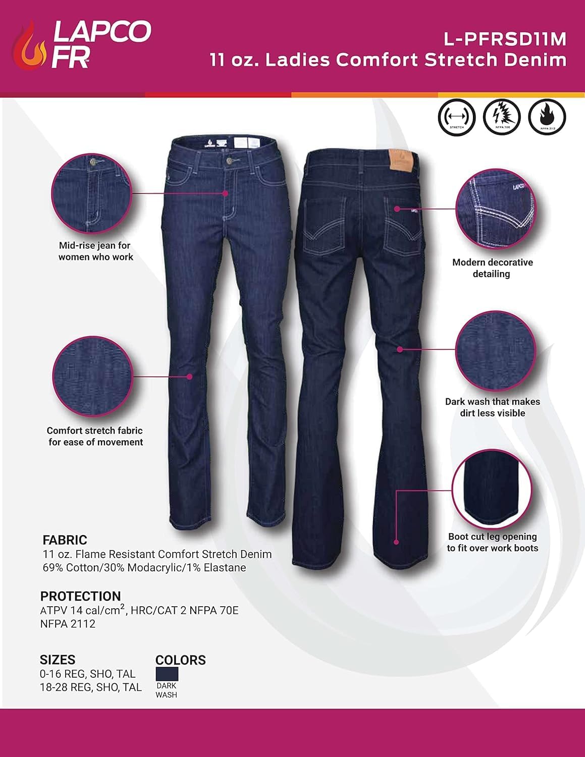 LAPCO FR Women's Comfort Stretch Relax Fit Flame Resistant Work Pants