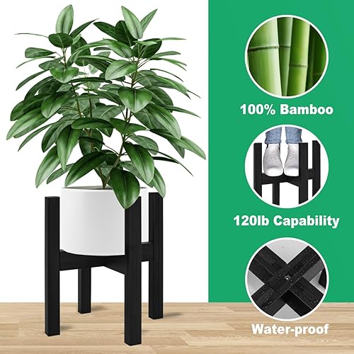 Miniatura 2 de Rnined Soporte ajustable para plantas de interior, soportes de bambú modernos de mediados de siglo, soporte estable para plantas, apto para macetas