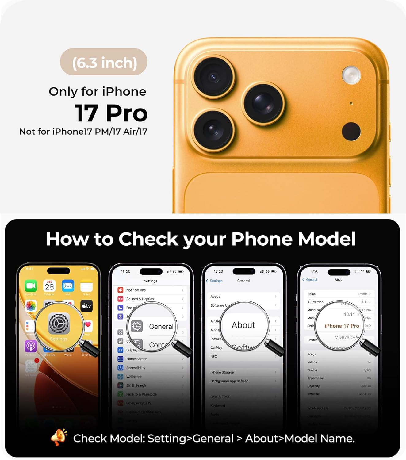 for iPhone 17 Pro Case with 1x Screen Protector, [Compatible with MagSafe] [Integrated Camera Protection], Non Yellowing Slim Cute Women Girly Magnetic Cover for iPhone 17 Pro 6.3", Gold - Image 8