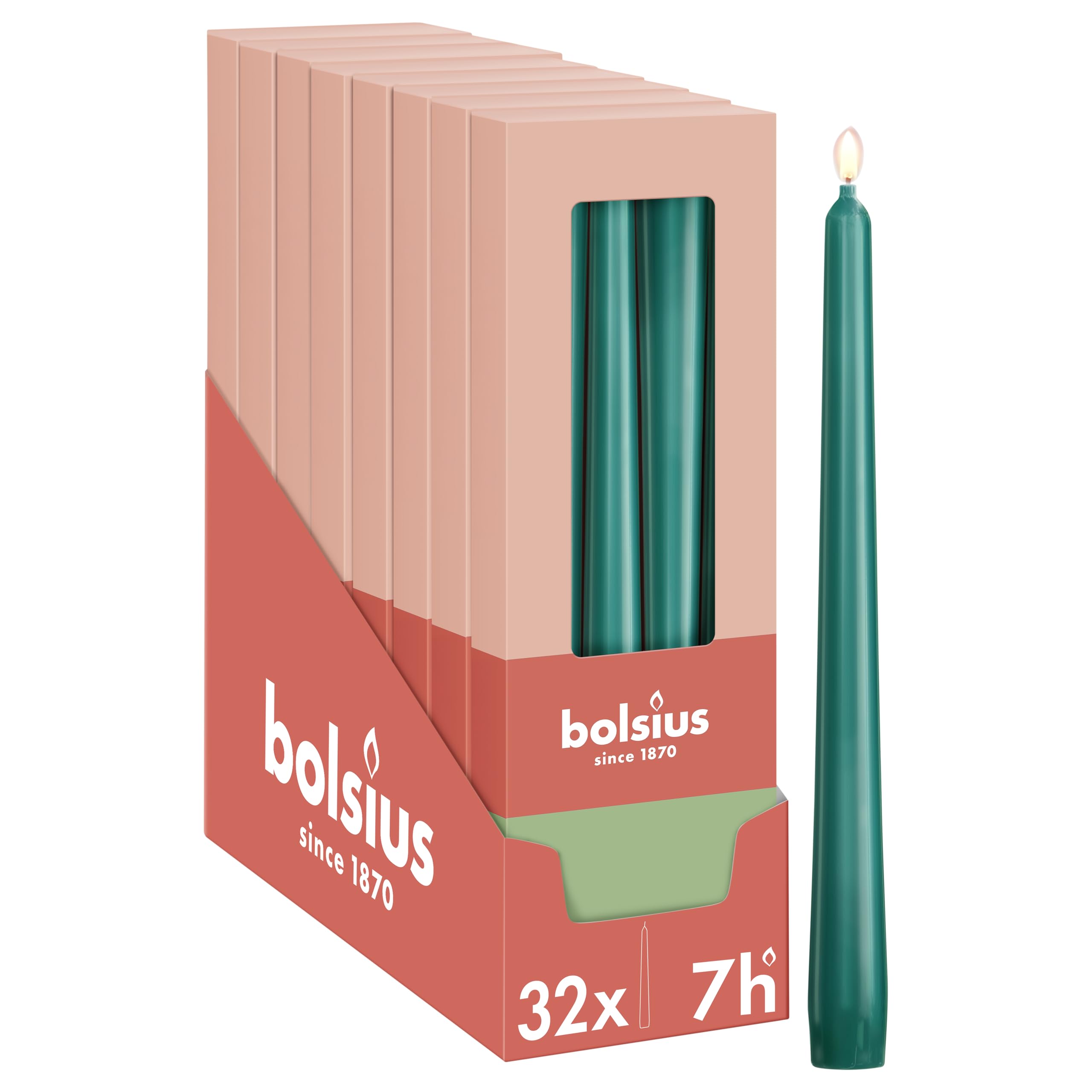 Bolsius Essentials – gładkie świece ze szpiczastymi końcówkami – zielone – 24,5 cm – 32 sztuki – 7,5 godziny – świece dekoracyjne – bez oleju palmowego – z naturalnym woskiem roślinnym